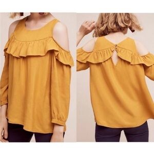 Anthropologie Maeve Cold Shoulder Mustard 4